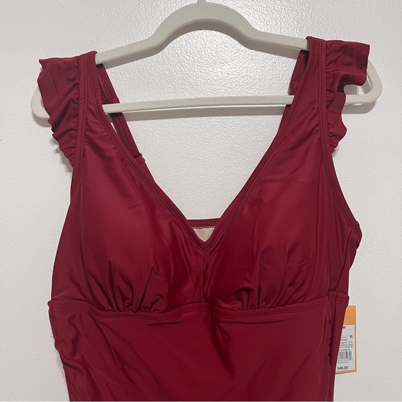 Kona Sol One Pc Ruffle Shoulder Swimsuit Sz 16W Ruched Brick Red - Picture 10 of 10